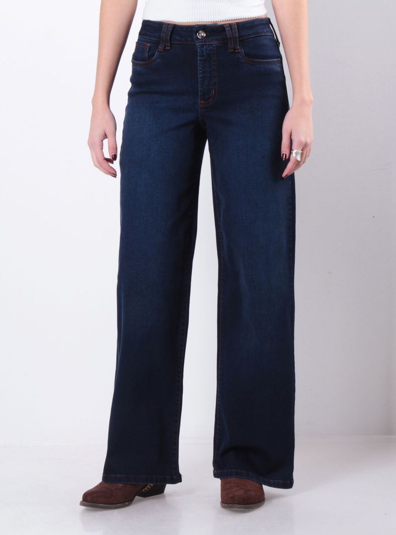 Jeans Básico Diseño Wide Tiro Medio con un Botón