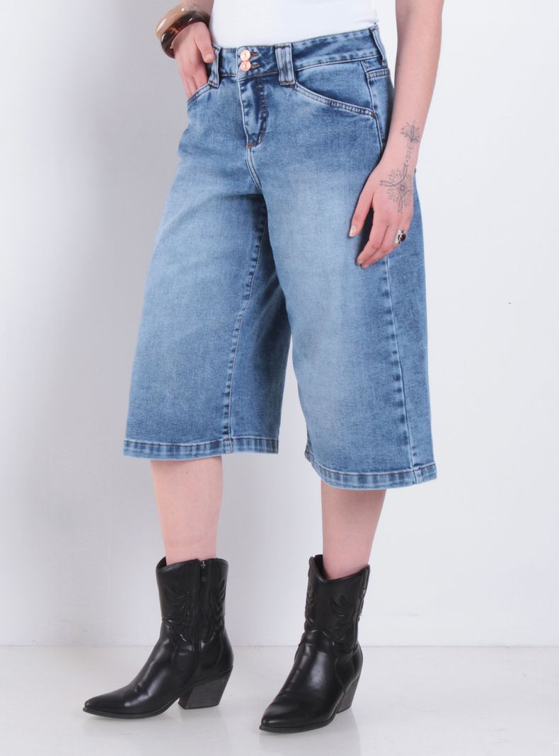 Jeans Jort Bermuda Denim Tiro Alto Pretina