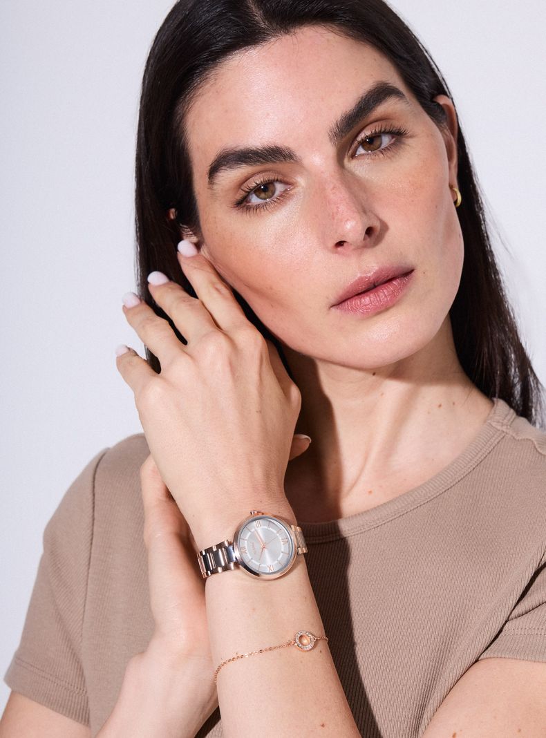 Pack Reloj Análogo Rose Gold Mujer + Pulsera