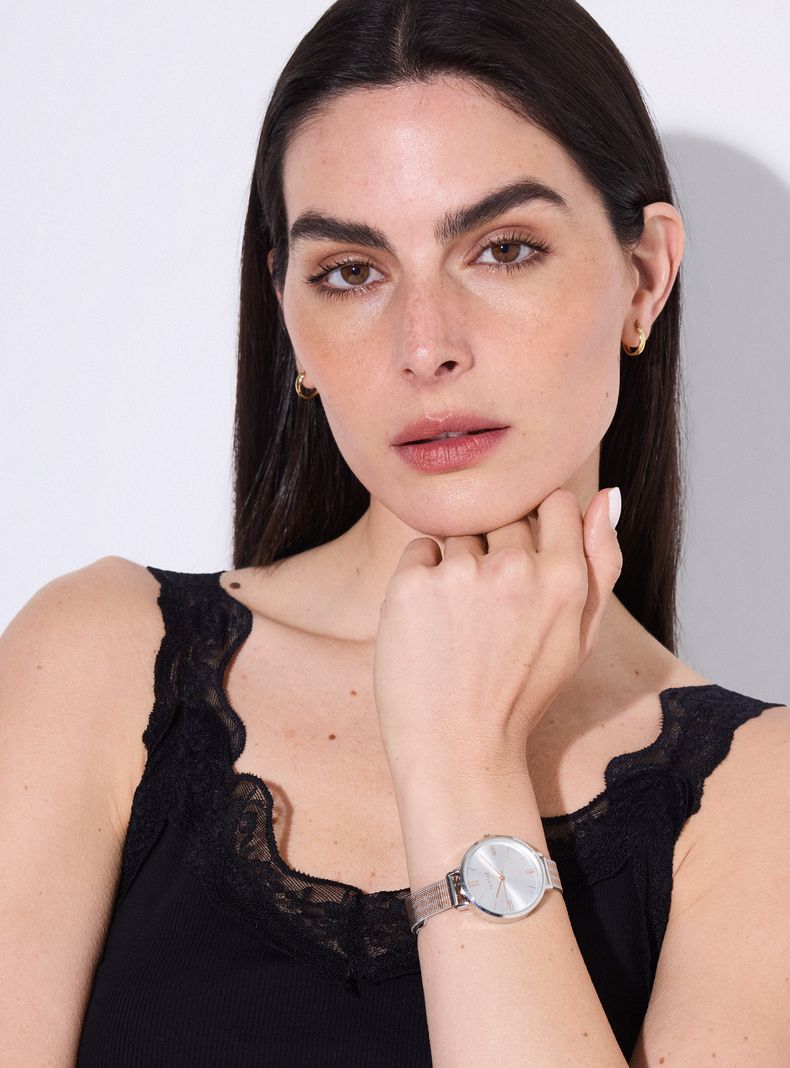 Reloj Análogo Silver Rose Mujer