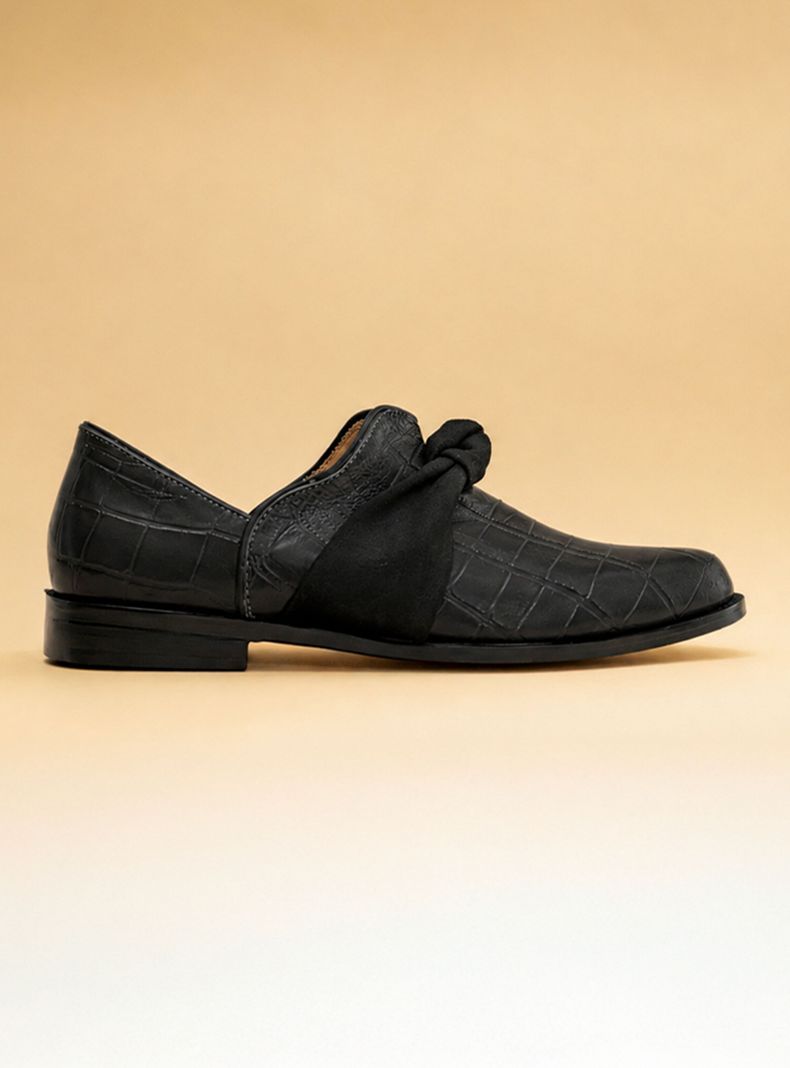 Zapato Casual Cuero Espe Croco Black Mujer