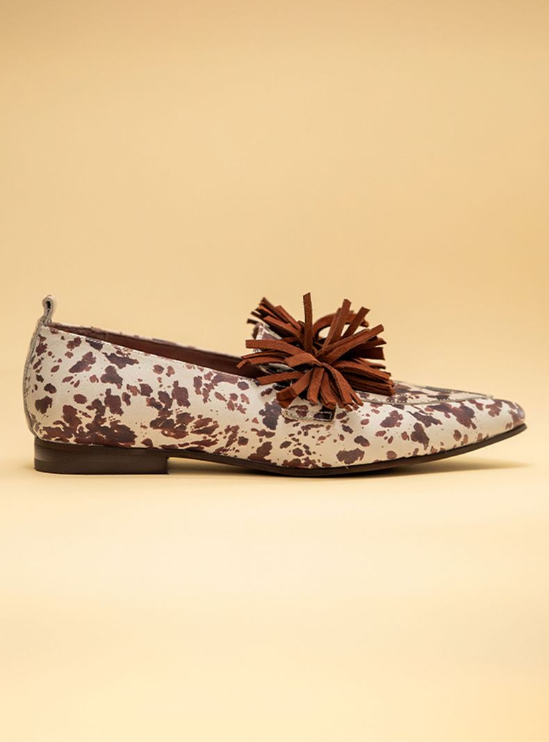 Ballerina Cuero Simona Cow Roble Pompón Mujer