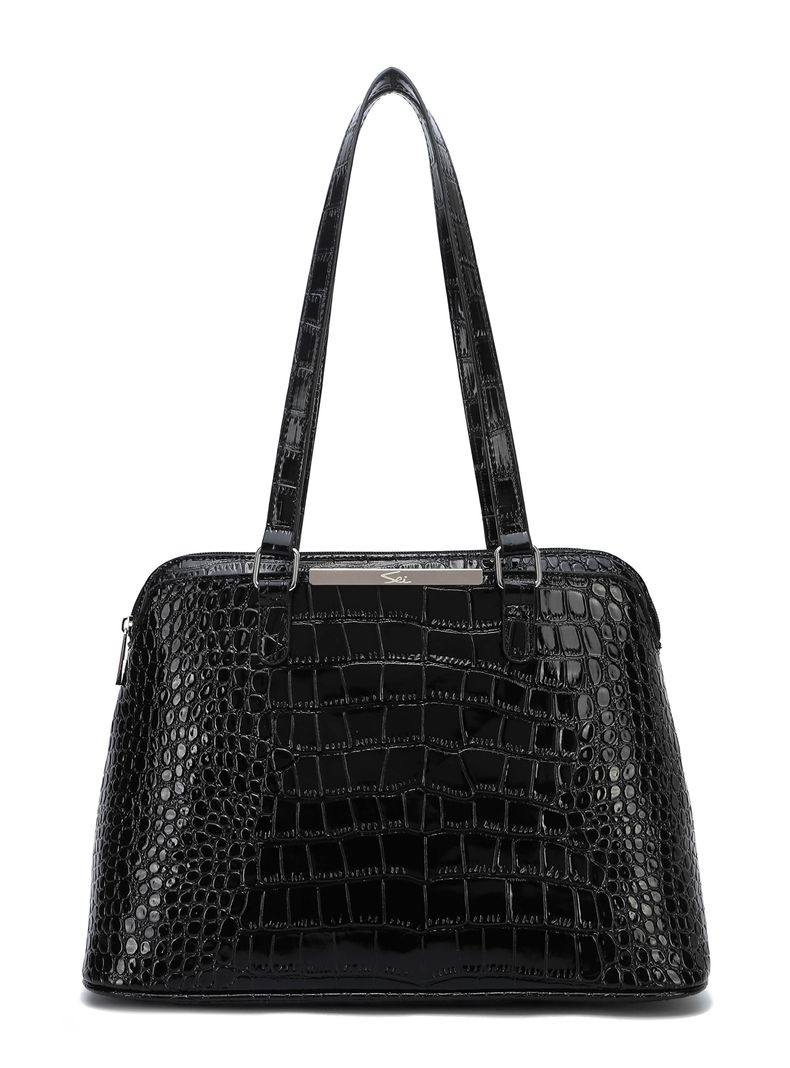 Cartera de Hombro Croco Hydrangea Negro