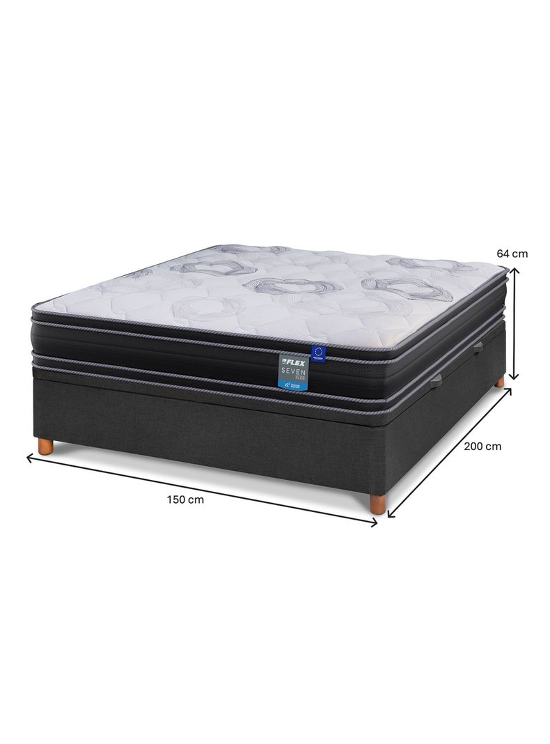 Cama Baúl Seven Plus 2 Plazas + Respaldo Royal Negro + Velador Rock -1