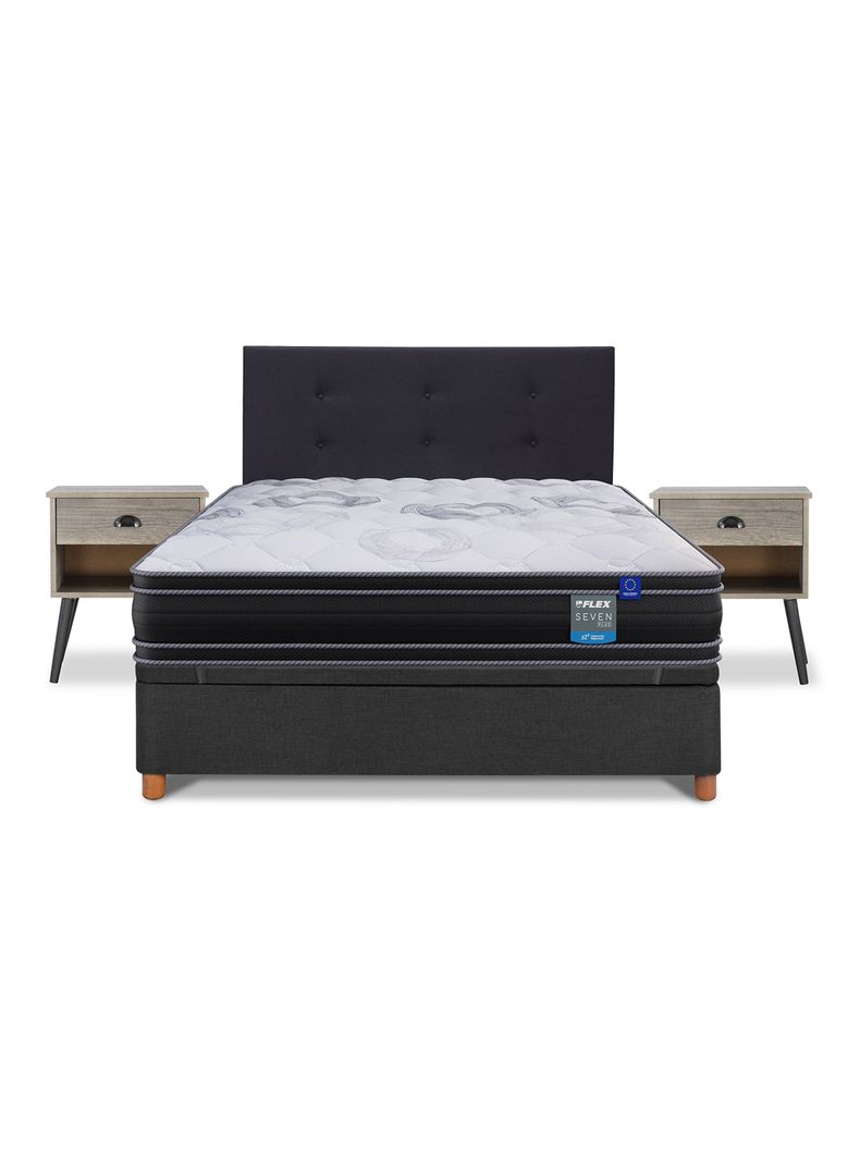 Cama Baúl Seven Plus 2 Plazas + Respaldo Royal Negro + Velador Rock -2