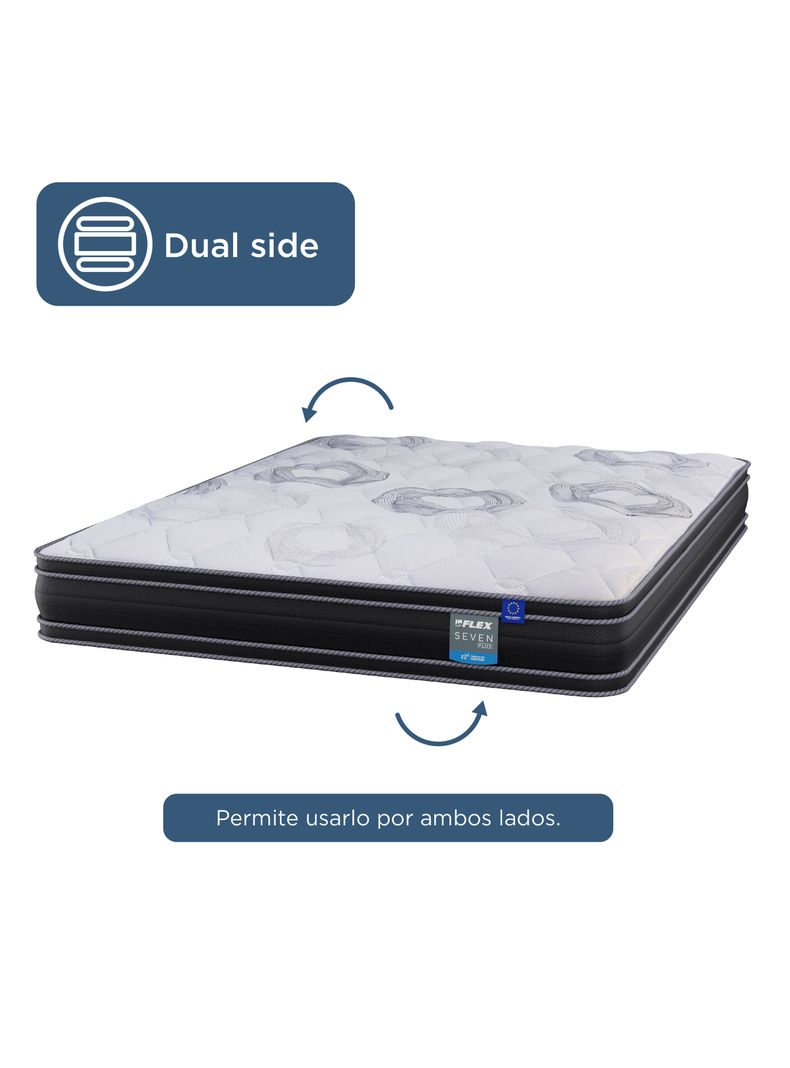 Cama Europea Seven Plus 2 Plazas Base Dividida + Respaldo Royal Negro + Velador Rock-3