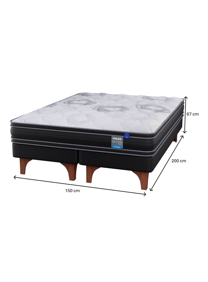Cama Europea Seven Plus 2 Plazas Base Dividida + Respaldo Royal Negro + Velador Rock-1