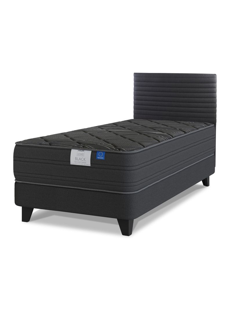 Cama Europea 1.5 Plazas Black Base Normal Respaldo