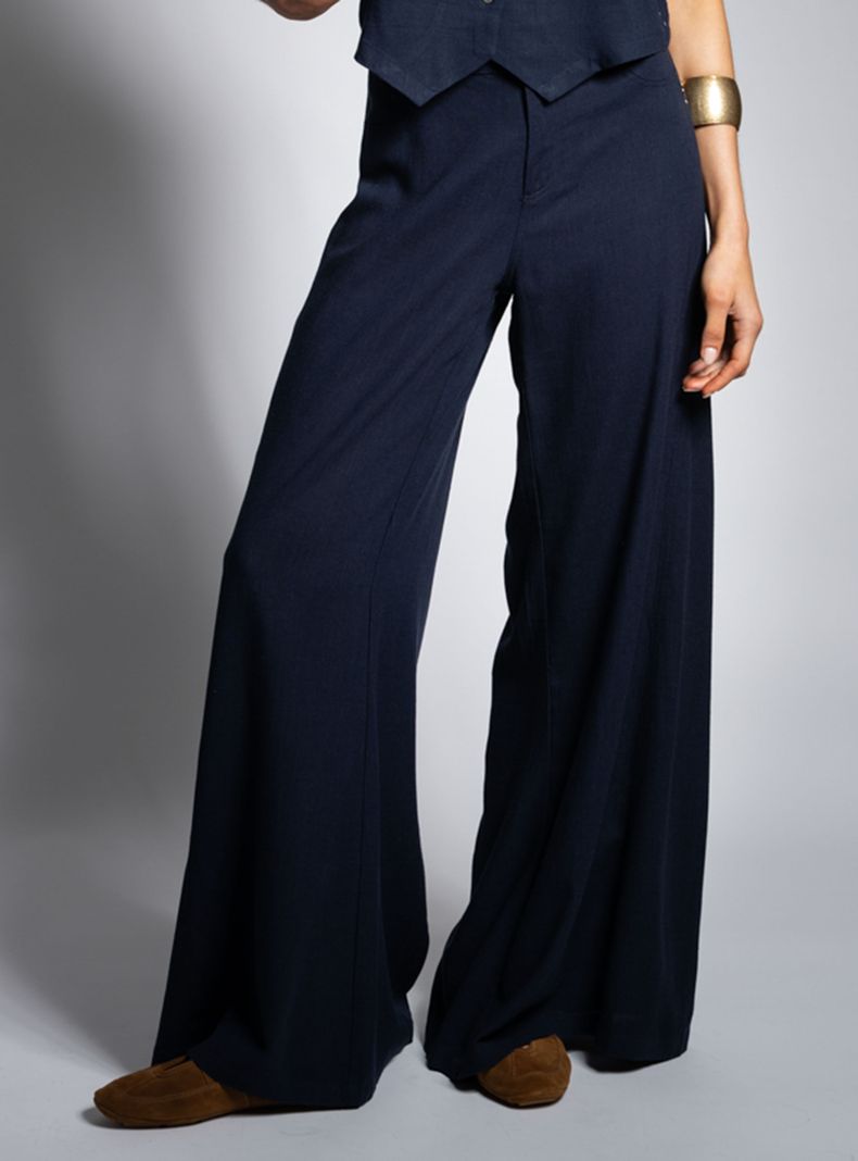 Pantalón Tiro Medio Wide Leg Anna Ta L Azul