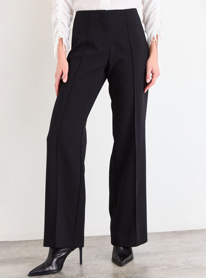 Pantalón Liso Wide Leg Tiro Medio Color Básico