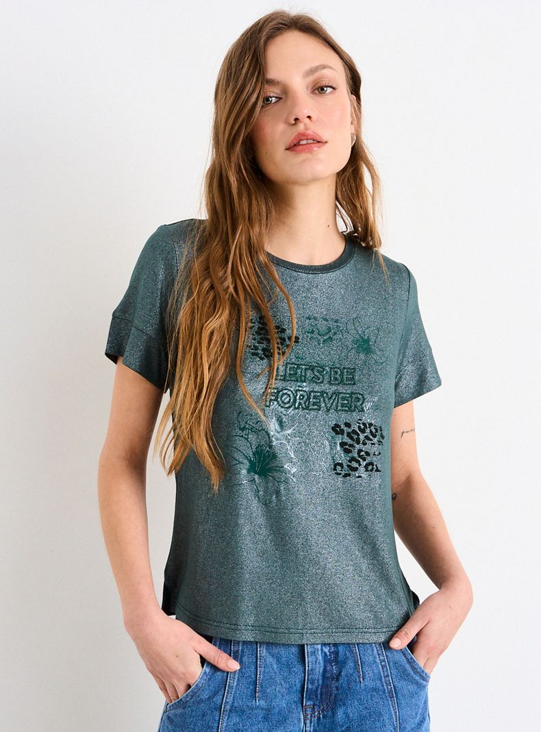Polera Estampada con Diseño Metalizado