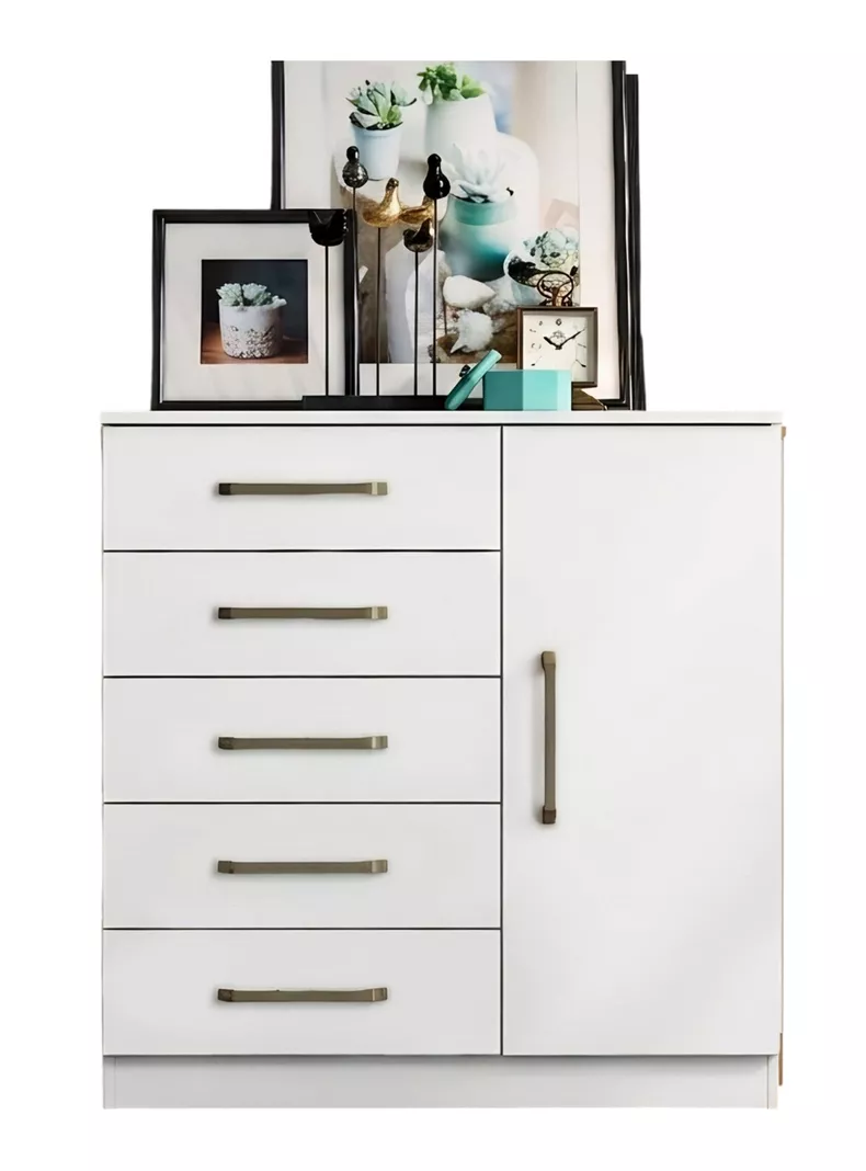 Cómoda Milao 1 Puerta 5 Cajones Blanca