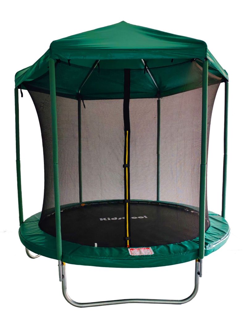 KIDSCOOL CAMA ELÁSTICA VERDE CON TECHO 8 PIES