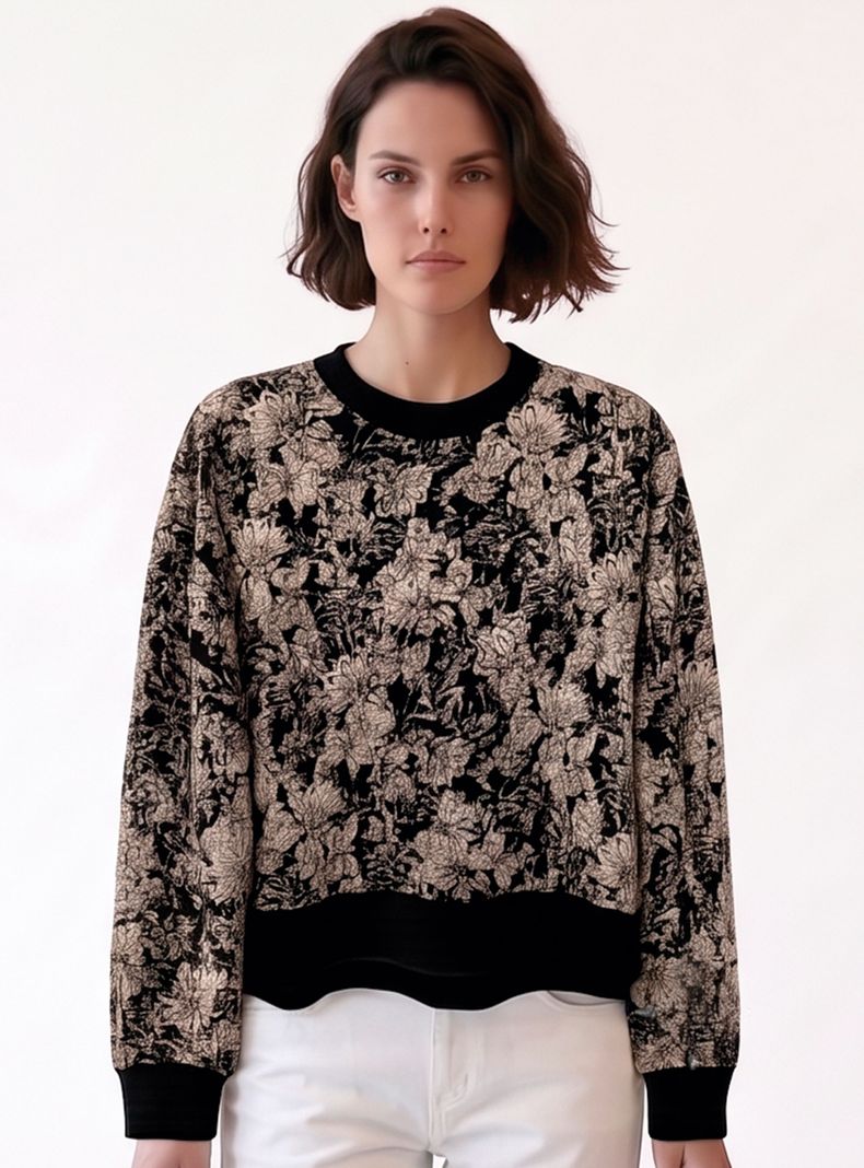 Polerón Jacquard Knit Cuello Redondo Asimétrico
