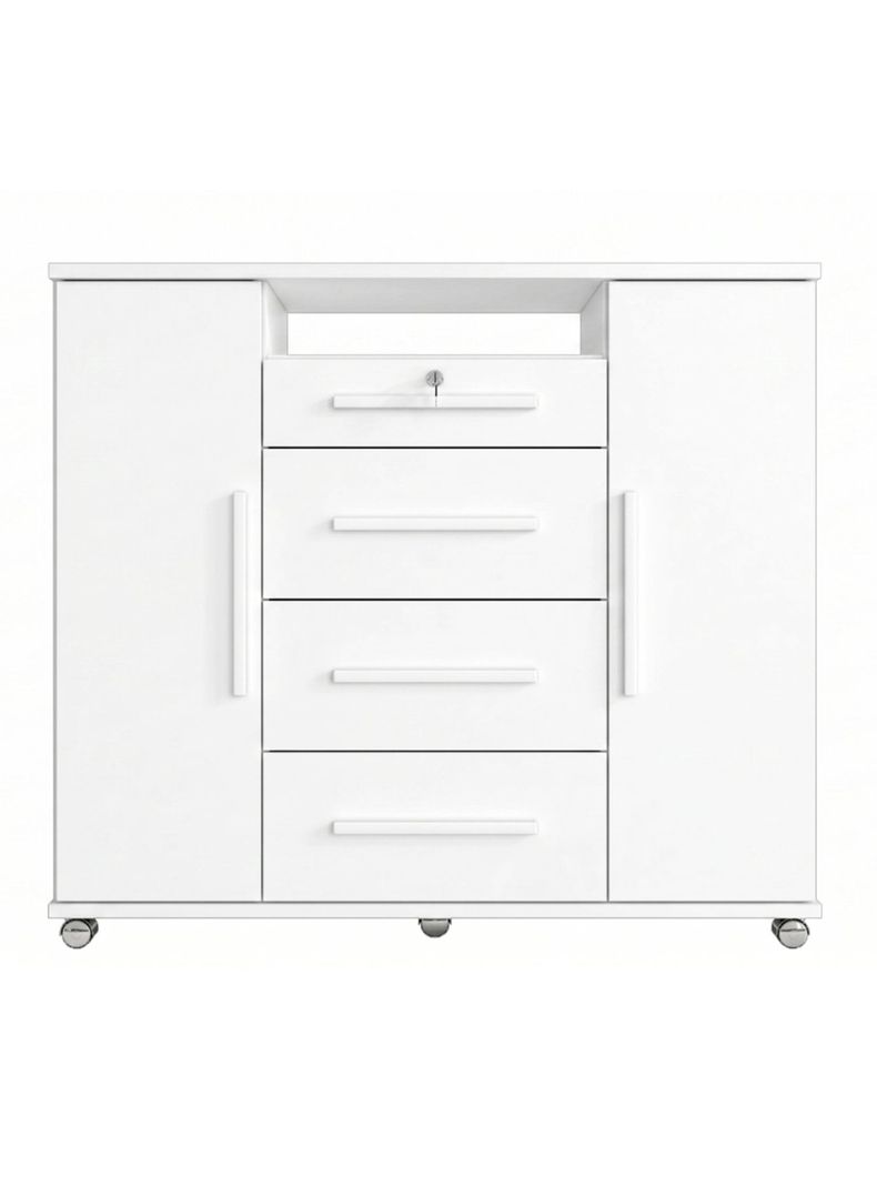 Cómoda Multifuncional Blanca 119x135x44.8 cm MDP 4 Cajones 2 Puertas