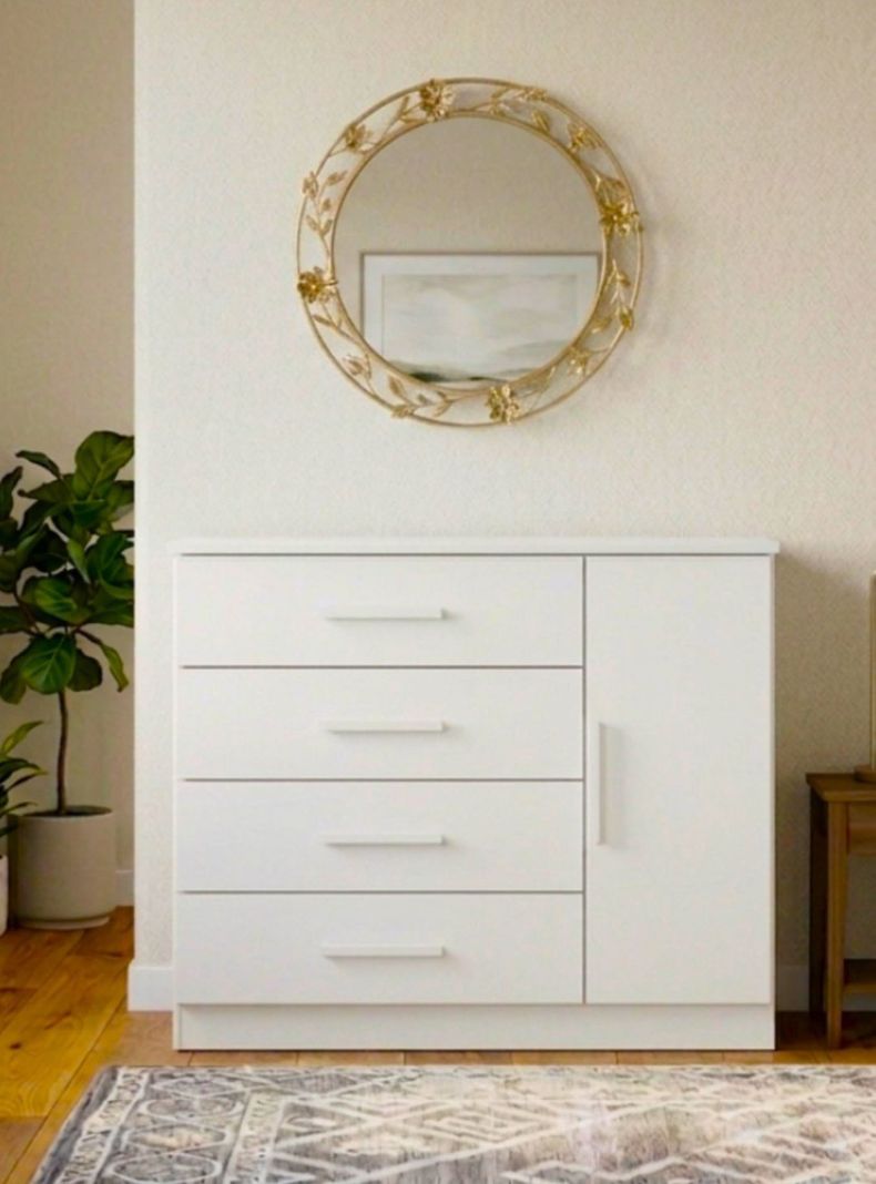 Cómoda Cajonera Blanca 1 puerta 98.7x114.6x43.8 cm MDP 4 Cajones