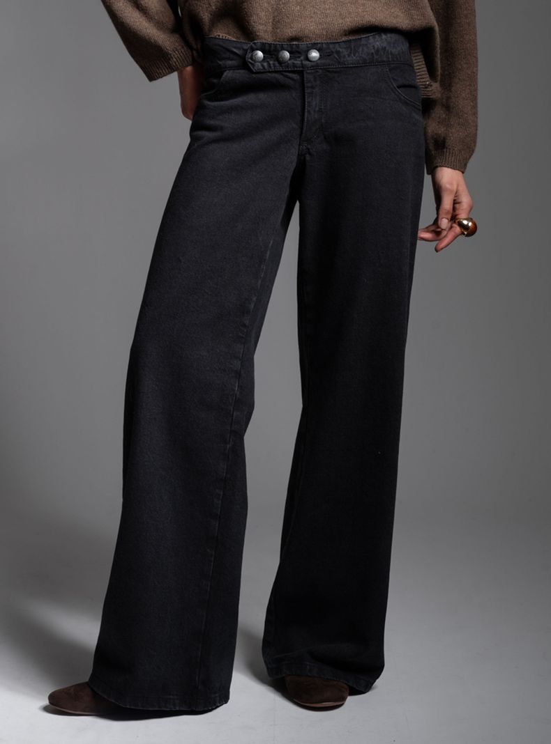 Jeans Tiro Bajo Wide Leg Luciana Negro
