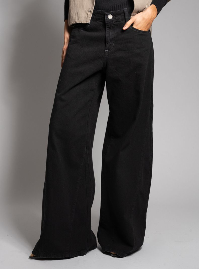 Jeans Tiro Alto Wide Leg Bernarda Negro