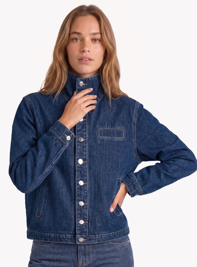 Chaqueta Denim Cuello Funnel Blue