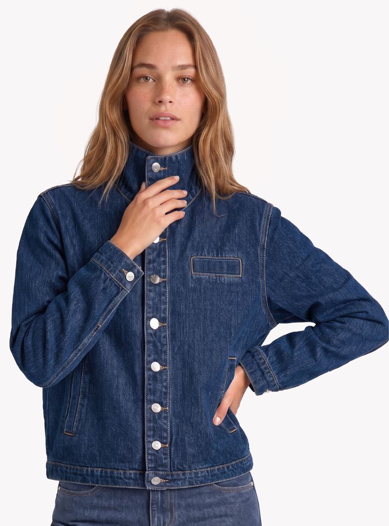 Chaqueta Denim Cuello Funnel Blue