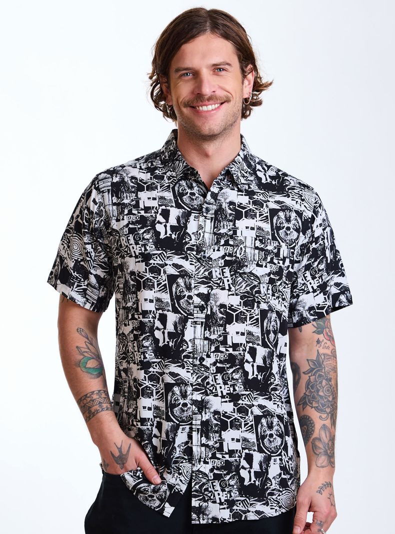 Camisa con Bolsillo Manga Corta Diseño