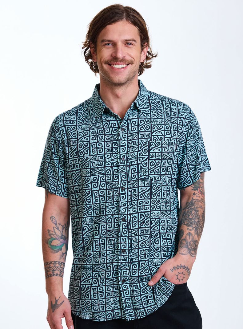Camisa Manga Corta Print y Bolsillo