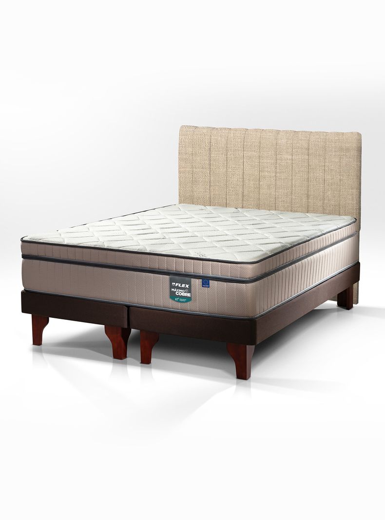 Cama Europea Máximo Cobre 2 Plazas Base Dividida + Respaldo Beige