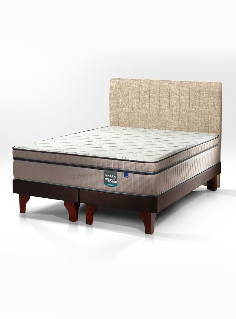 Cama Europea Maximo Cobre King + Respaldo Tubular Beige