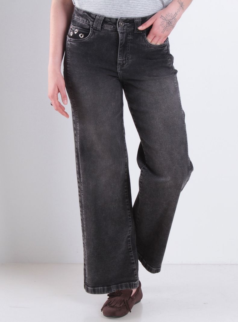 Jeans Tiro Medio con Pretina y Aplicación de Ojetillos