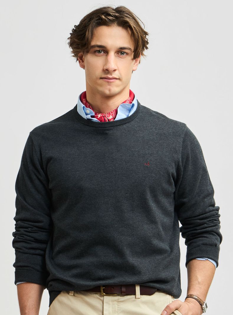 Sweater Clásico Cuello Crew Manga Larga Pima