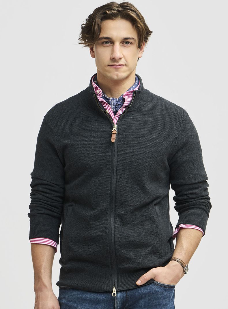 Sweater Clásico Full Zipper Bolsillos Manga Larga Pima