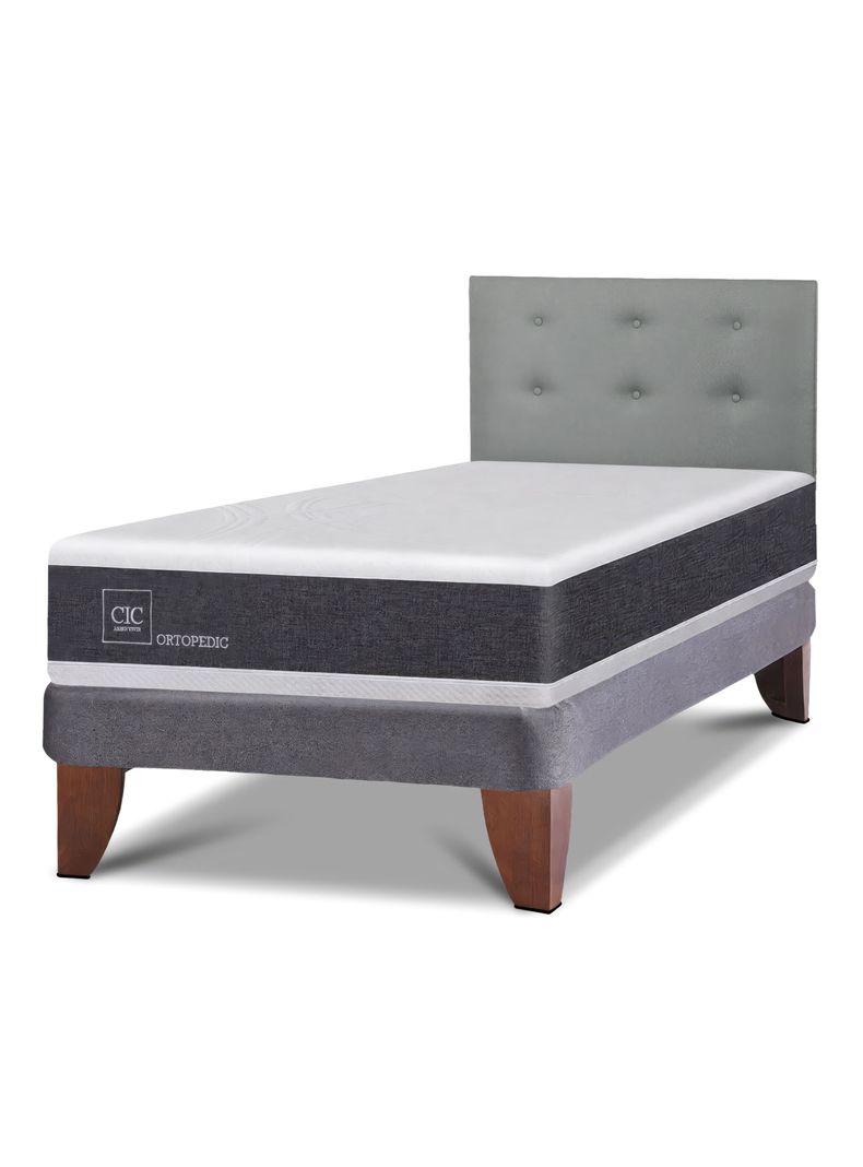 Cama Europea New Ortopedic 1.5 Pazas + Respaldo Gris Tapizado