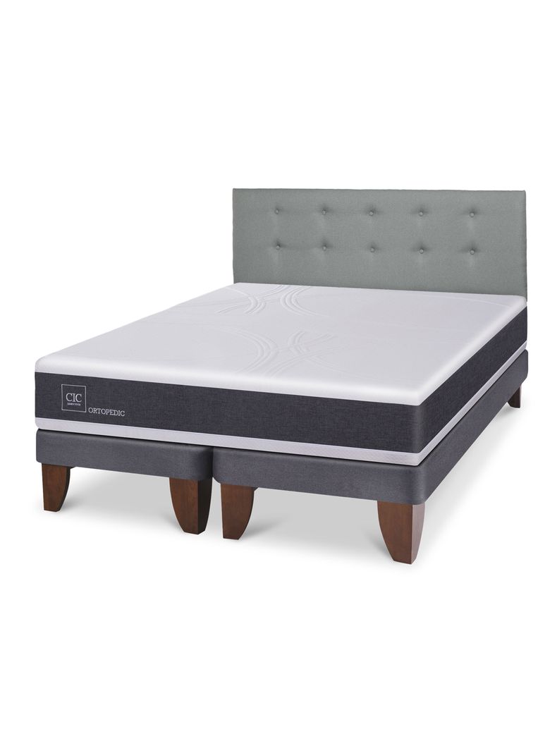 Cama Europea New Ortopedic King + Respaldo Gris Tapizado
