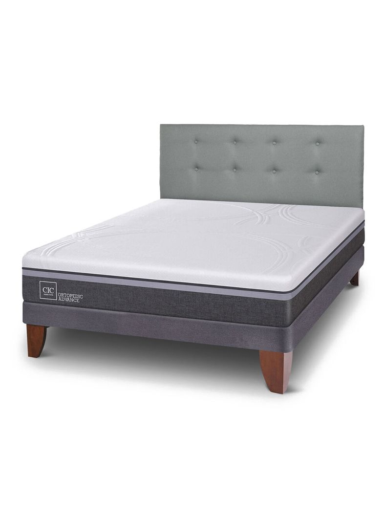 Cama Europea Ortopedic Advance 2 Plazas Base Normal + Respaldo Gris Tapizado