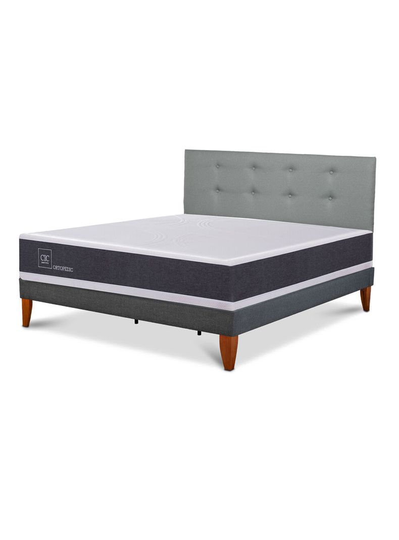 Cama Europea Box Ortopedic 2 Plazas Respaldo Gris Tapizado