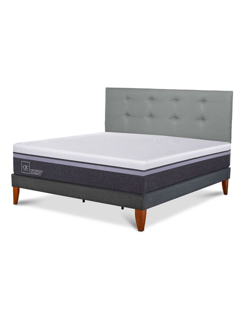 Cama Europea Box Ortopedic Advance 2 Plazas + Respaldo Gris Tapizado