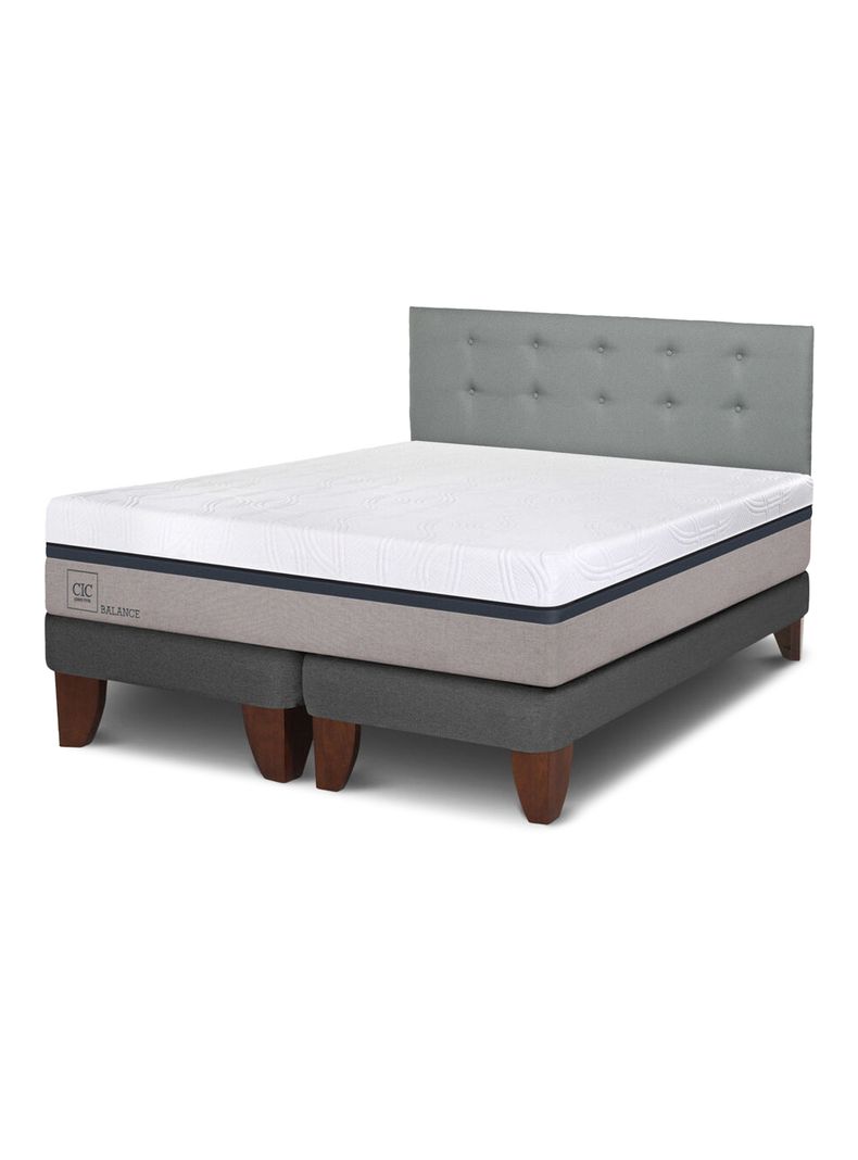Cama Europea Balance King Base Dividida + Respaldo Gris Tapizado