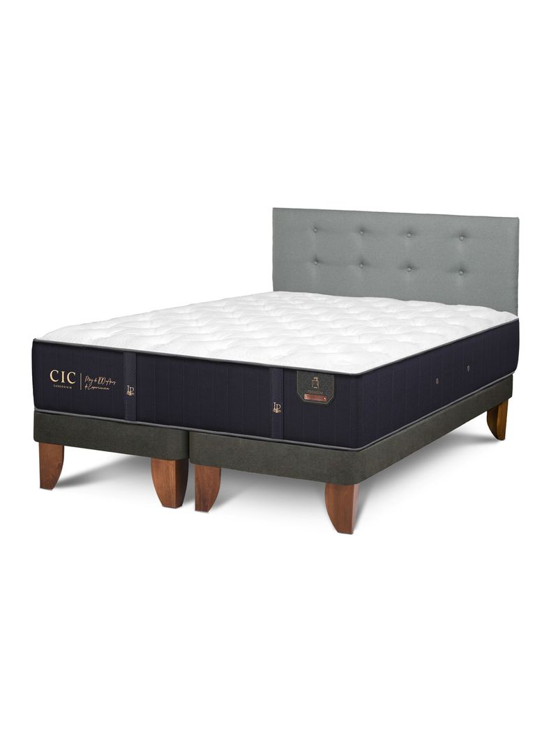 Cama Europea Premium 2 Plazas Base Dividida + Respaldo Gris Tapizado