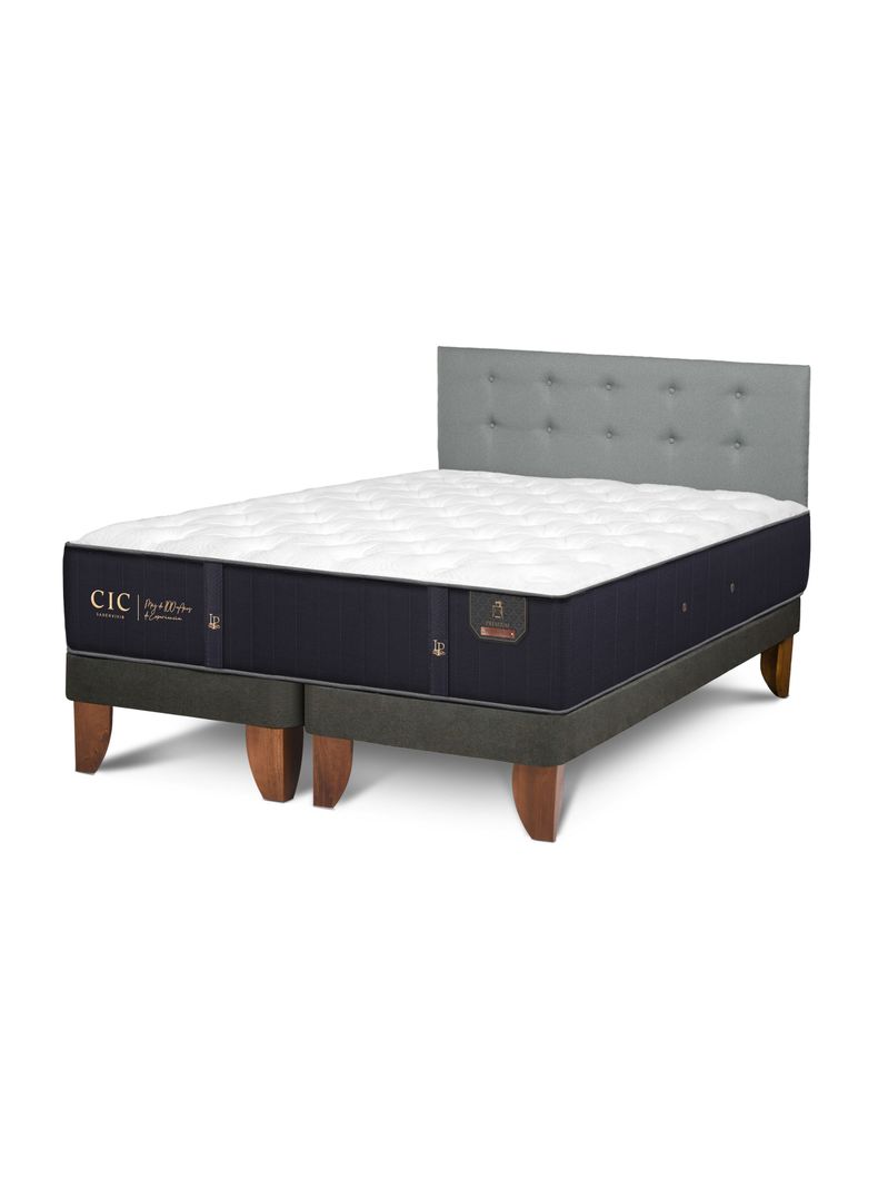 Cama Europea Premium King Base Dividida + Respaldo Gris Tapizado