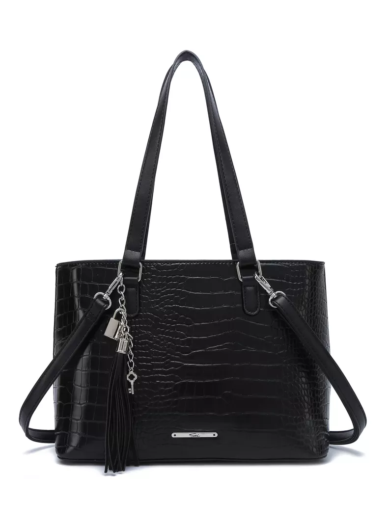 Cartera de Hombro Croco Caoba Negro