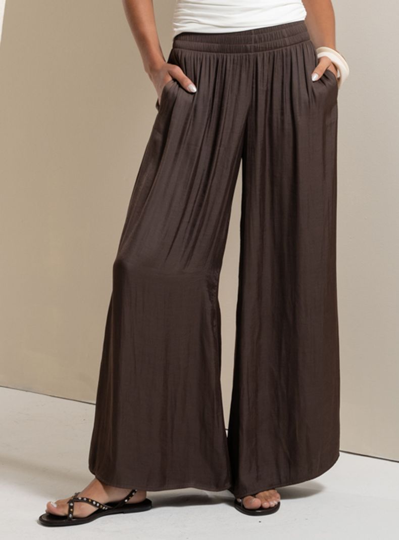 Pantalón Tiro Alto Palazzo Terra Chocolate