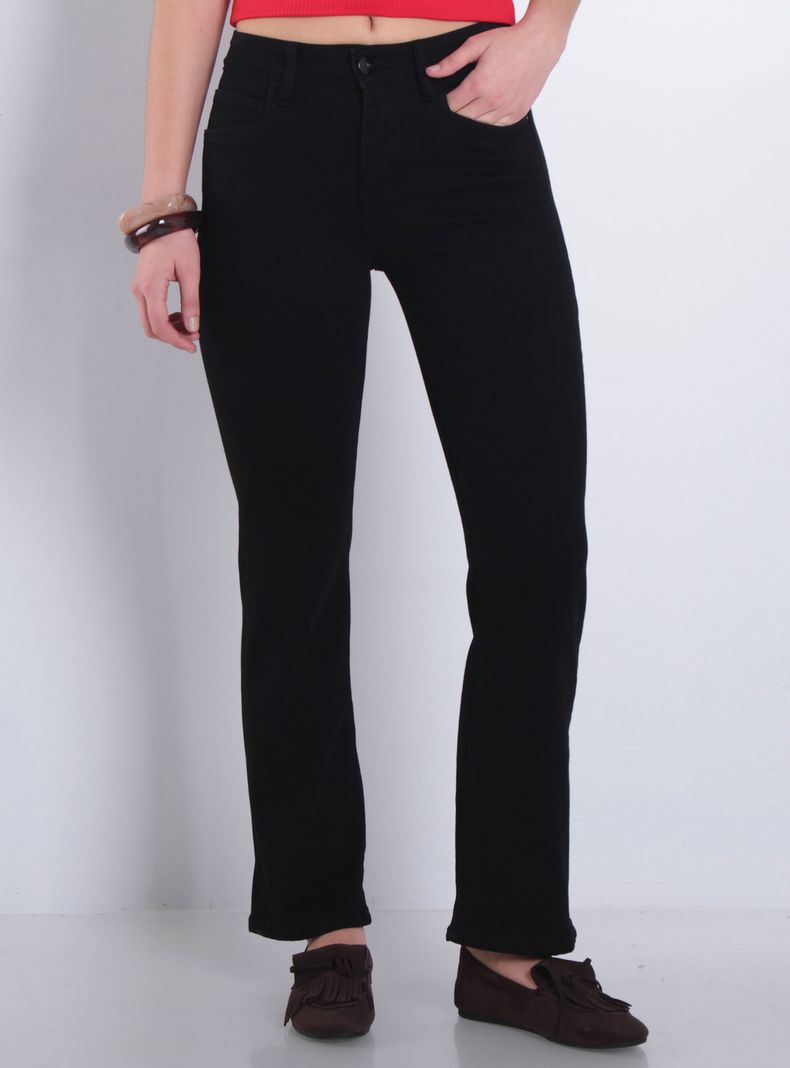 Jeans Recto Tiro Alto Pretina Básica y 1 Botón