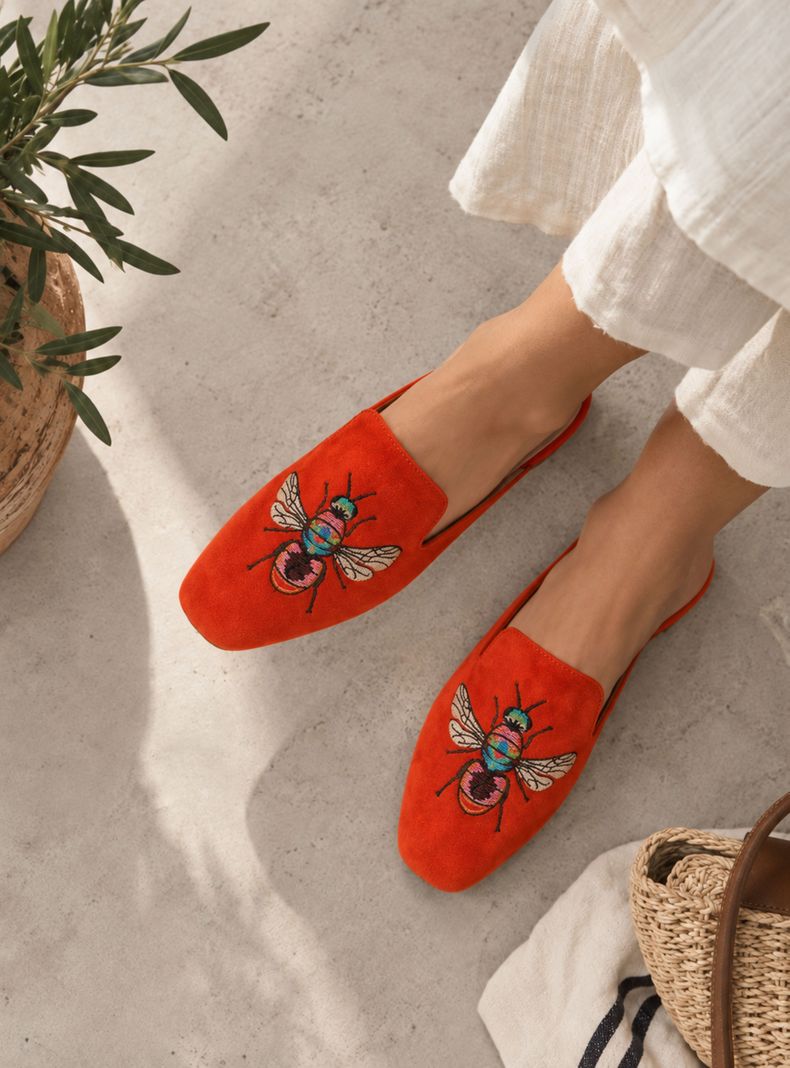 Babucha Gamuza Mosca Colores Bordado Mujer