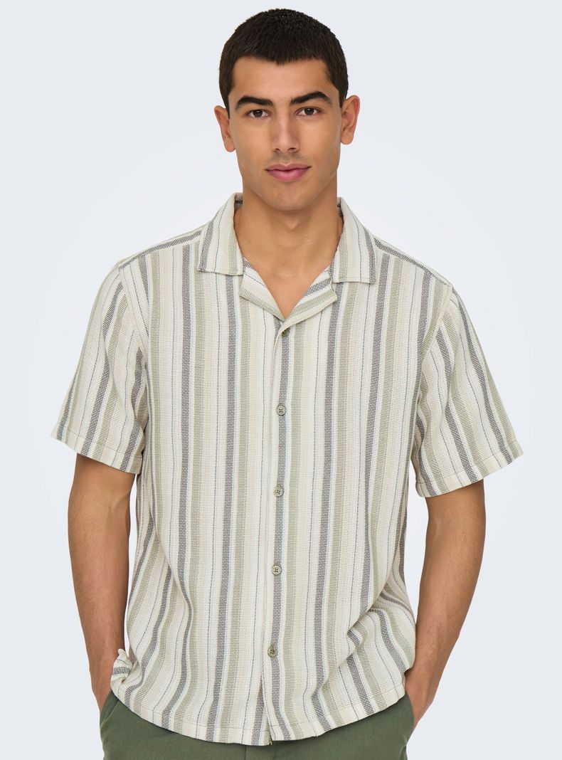 Camisa a Rayas Manga Corta Botones