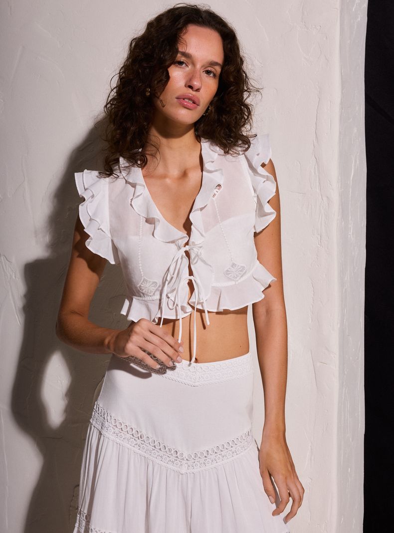 Blusa Bordado Calado con Volantes Colección María Pombo