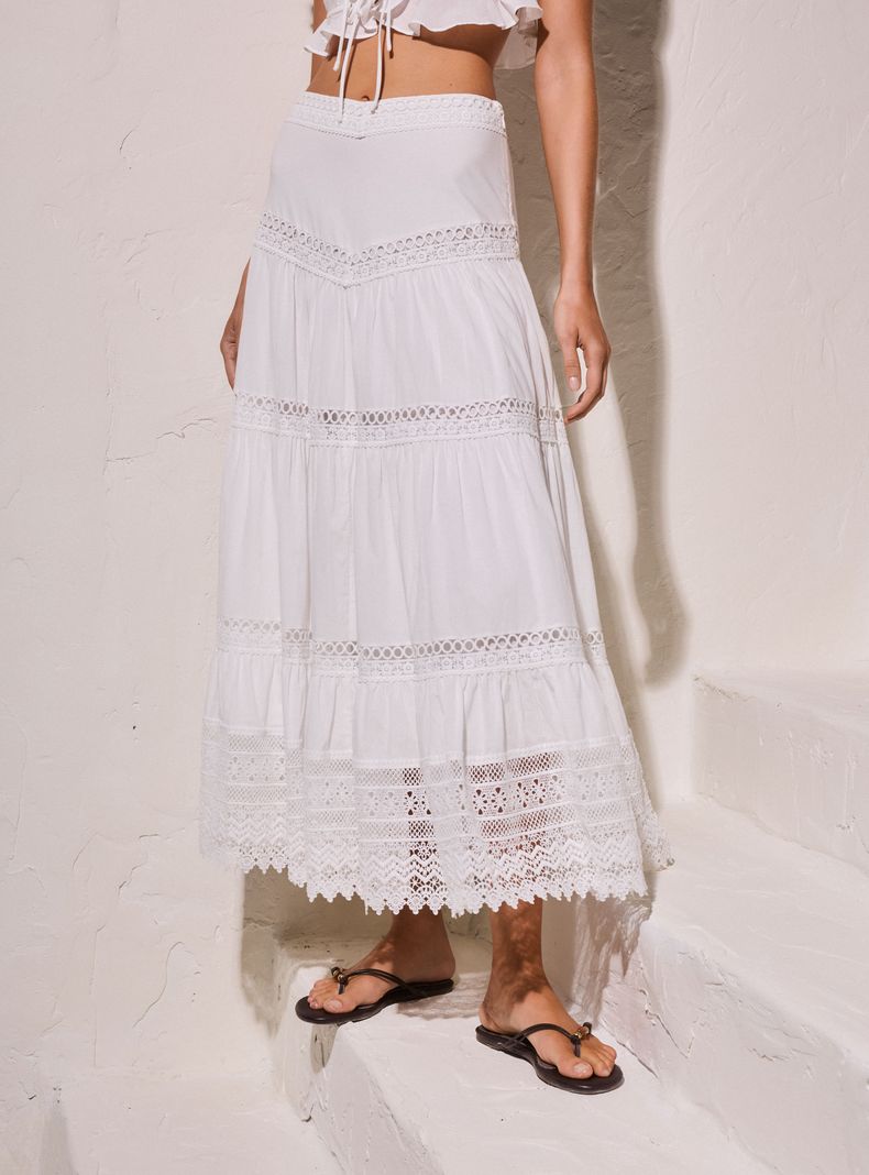 Falda Maxi Bordado Acanalado Colección María Pombo