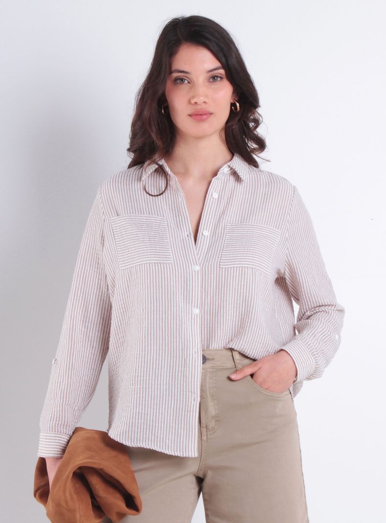 Blusa Listada con Bolsillos