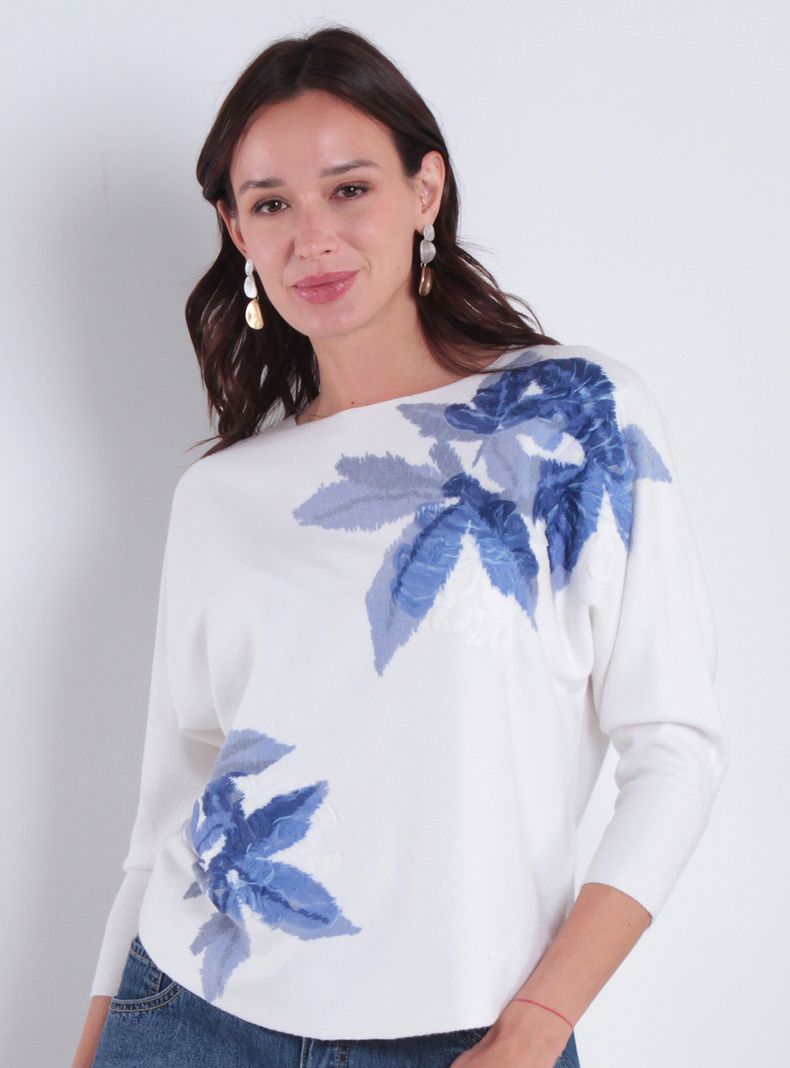 Sweater Sublimado Flor Manga 3/4 Escote Redondo