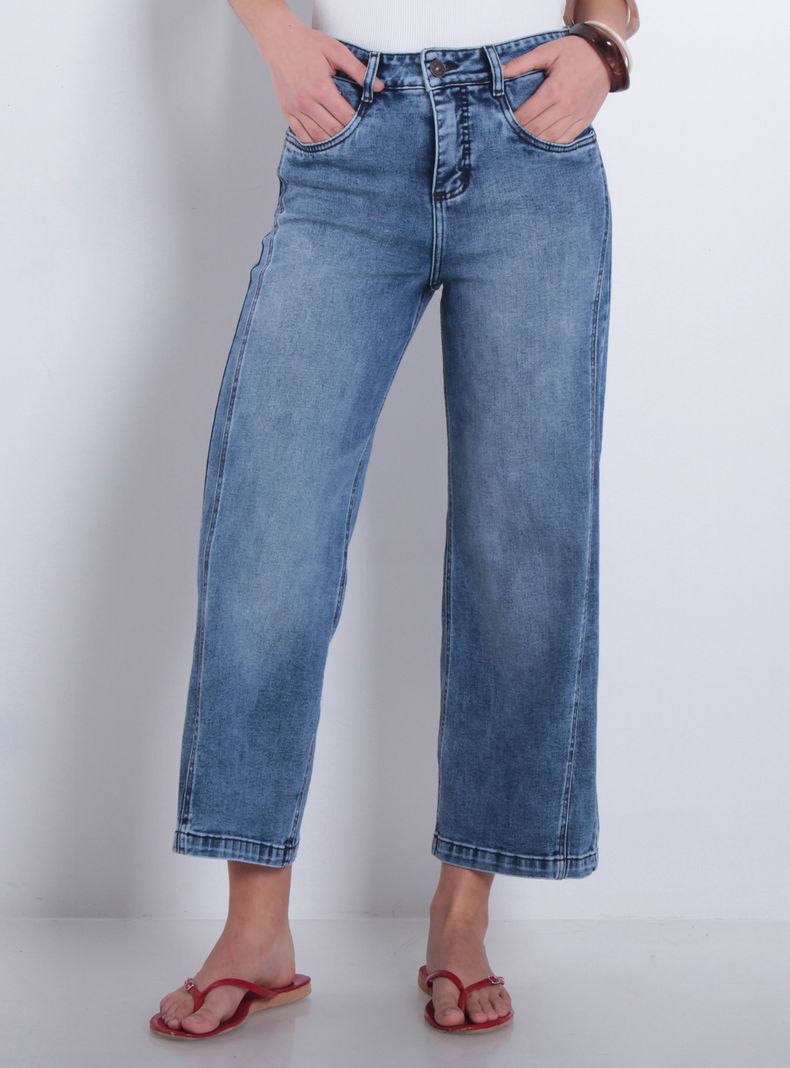 Jeans Wide Leg Tiro Alto Pretina J959
