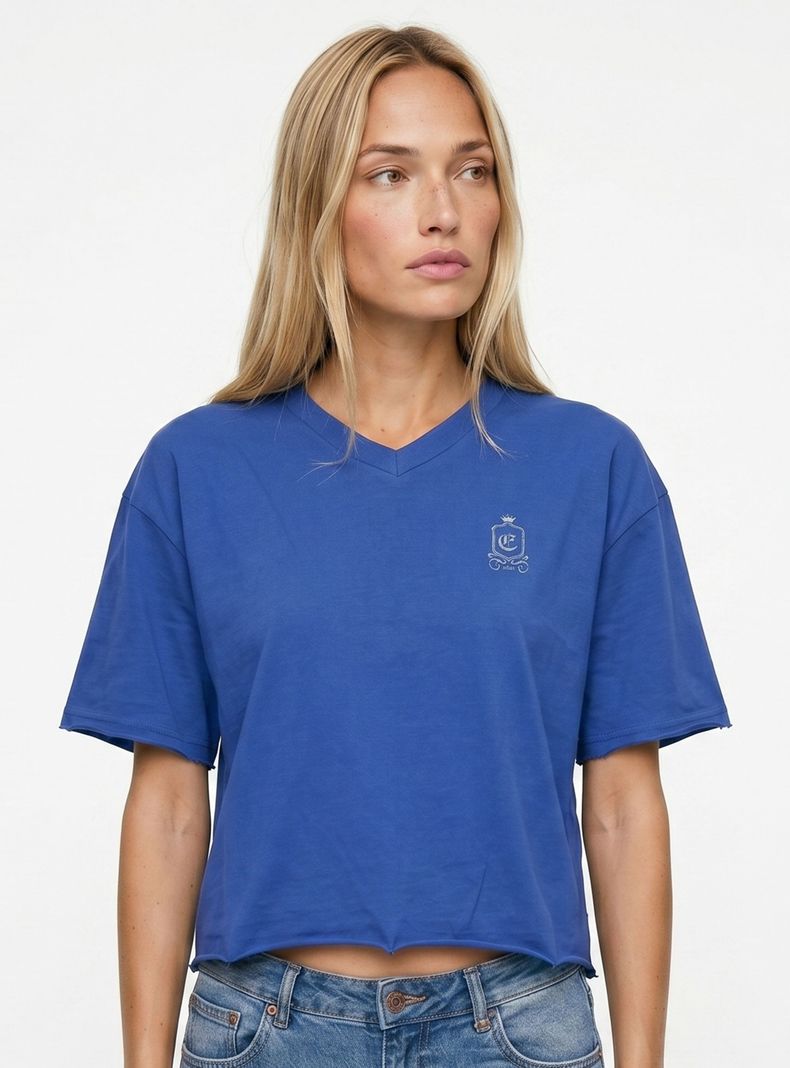 Polera Manga Corta Escote V Dye Print Espalda